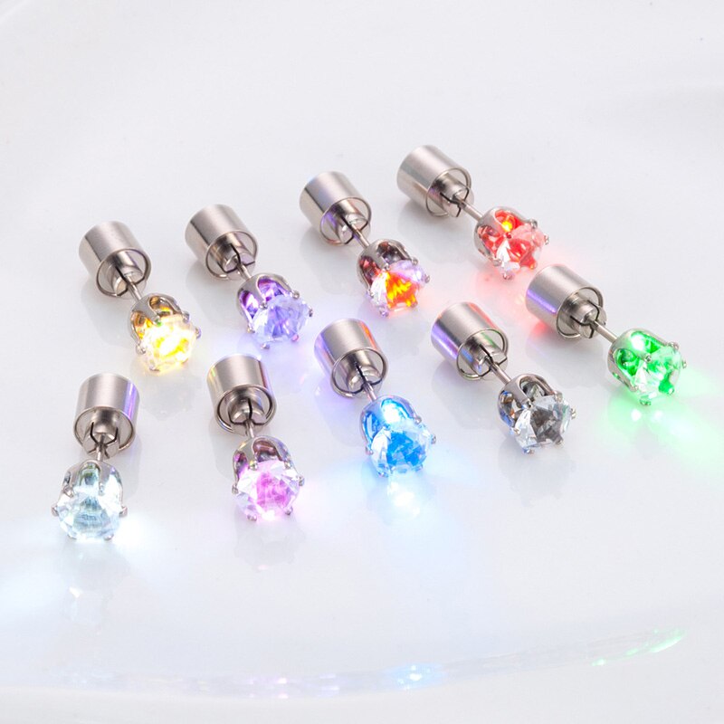 1Pc Glowing Led Stud Earring Crystal Roestvrij Light Up Kerst Stud Oorbellen Lichtgevende Party Sieraden Accessoires