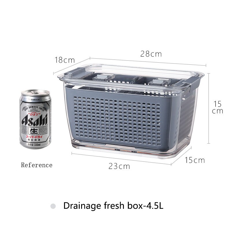 Kitchen Plastic Storage Box Refrigerator Fruit Vegetable Drain Crisper Fresh-Keeping Box with Lid Kitchen Storage Containers: 4.5L
