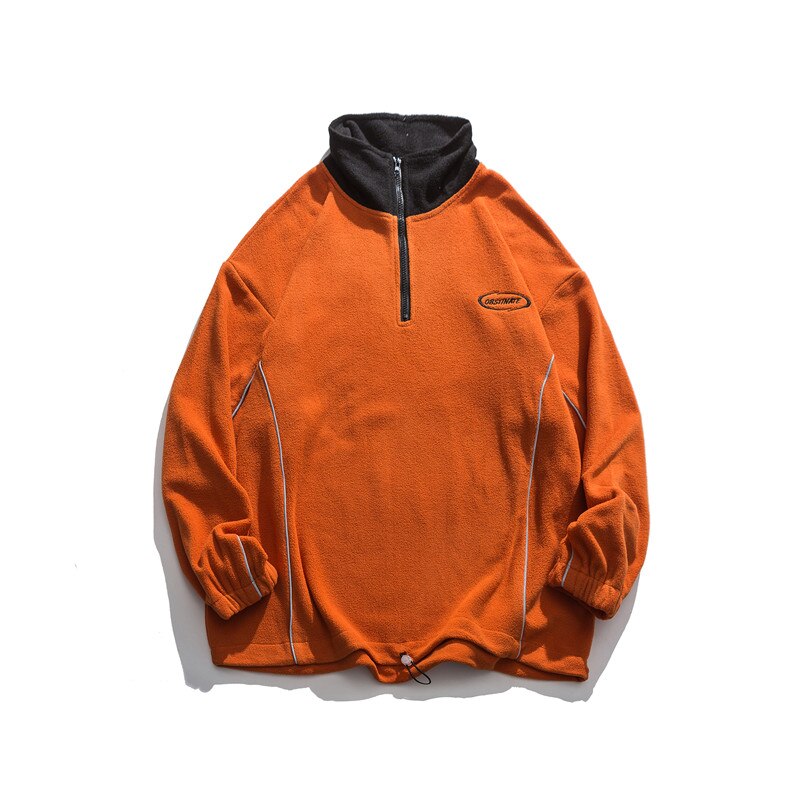 Mörk ikon sherpa broderi halv dragkedja herrtröja tröjor tröjor herr höst streetwear herrkläder: Orange / S