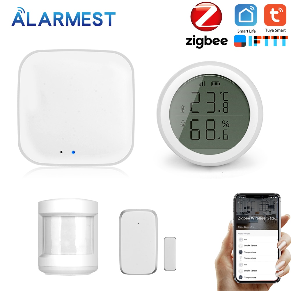 Alarmest Tuya ZigBee Smart Home Security Kit pro Controller Hub Zigbee Motion Sensor Door/Window Sensor Power by Tuya