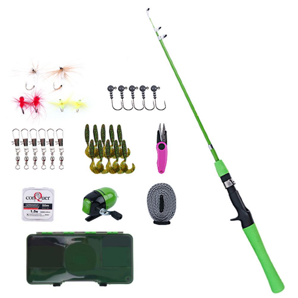 1.2m Beginner Fishing Rod Set Spinning /Casting Ice Fishing Rod Winter Fishing Gear Children Fishing Rod Include Reel: Green