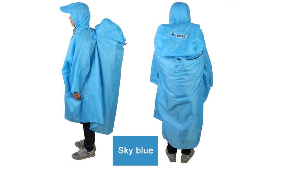 Housse de sac à dos une pièce, imperméable Poncho Cape de pluie en plein air randonnée Camping vestes imperméables unisexe: Skyblue.