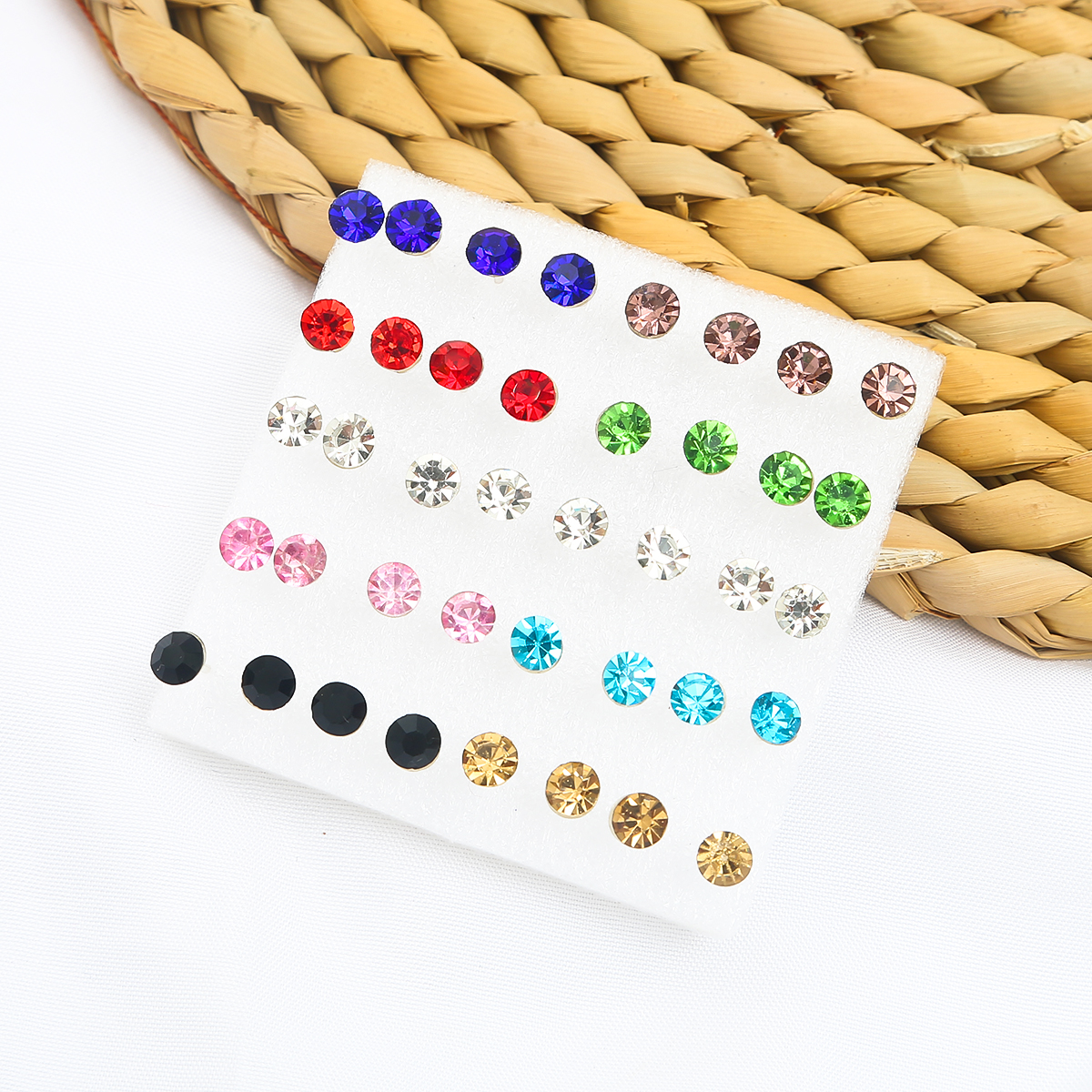 Juego de pendientes pequeños de perlas de cristal para mujer, aretes de diamantes de imitación, accesorios de joyería, bola, 2,5-6mm, 12 pares, 20 pares