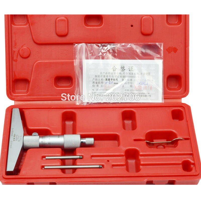 SHAN brand 0-50mm 0.01mm Depth Micrometer Gauge Gage Tool Stainless Steel Metric Micrometers Gauge