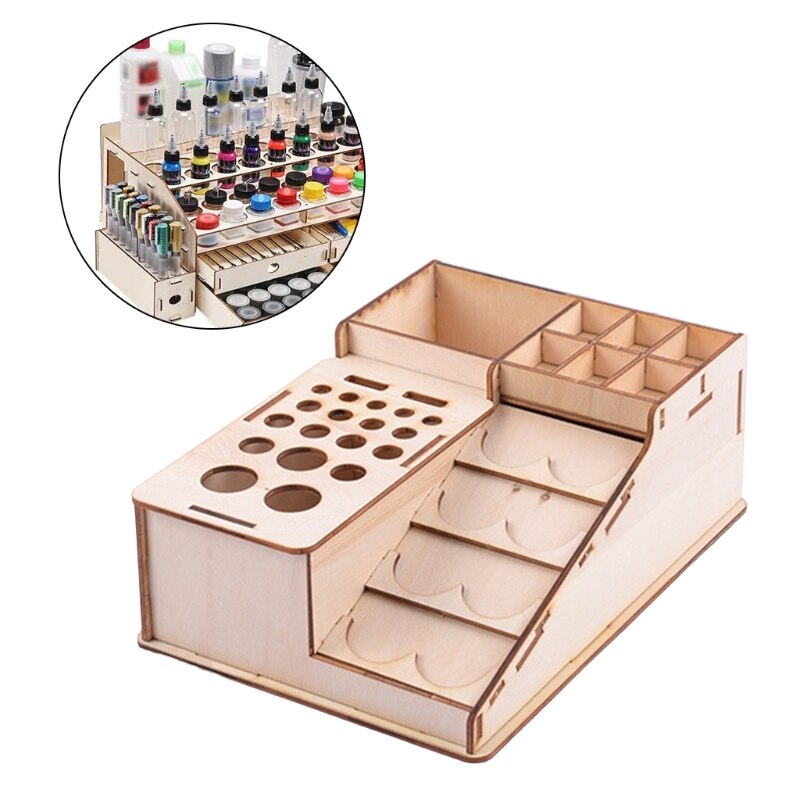 Hout Artist Supply Verf Rack Stand Pigment Inkt Fles Met Grote Volumetrische Bot