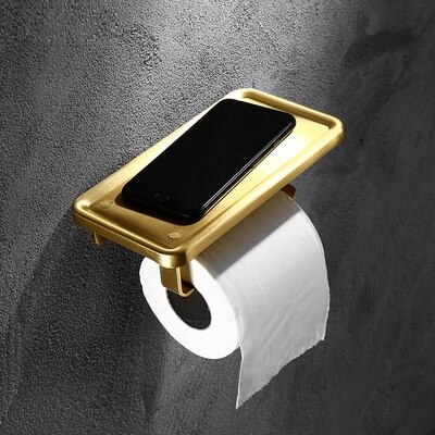 MTTUZK Solid Space aluminum towel rack,towel bar,Brushed Gold Bathroom Hardware Set,Robe hook,Toilet brush bathroom Accessories: phone paper holder