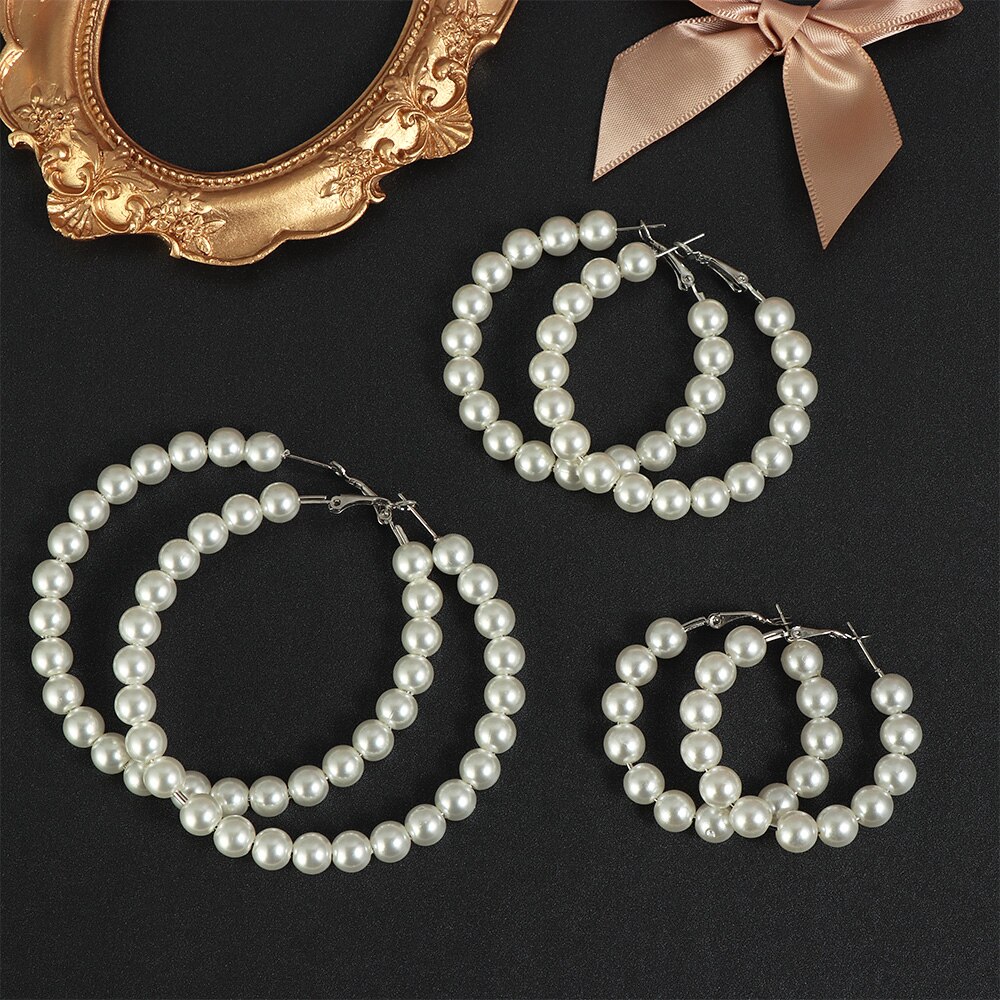 1 paar Ronde Witte Parels Oorringen Oversize Circle Dangle Ear Stud Wedding Engagement Sieraden Accessoires voor Vrouwen