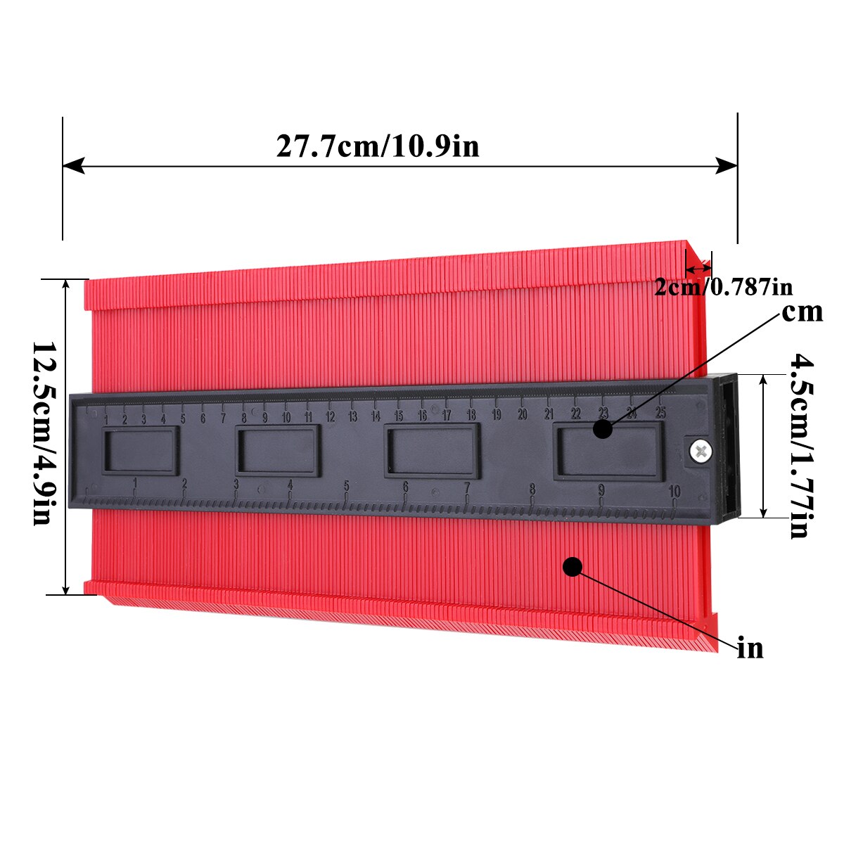 5/10inch Multifunctional Contour Profile Gauge Tiling Laminate Tile Edge Shaping Wood Measure Ruler Contour Gauge Duplicator: 25cm(wider) red
