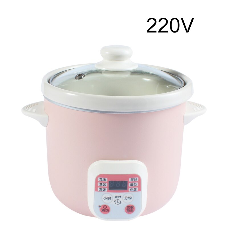 110V/220V Huishoudelijke Elektrische Smart Slowcooker Wit Porselein Pap Soep Stoven Machine Tijd Controle Babyvoeding stoomboot 1.5L: 220V Pink