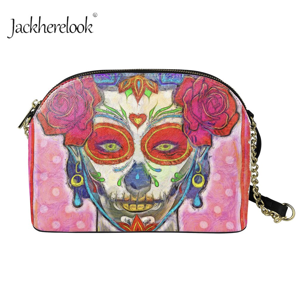 Jackherelook dames mini crossbody handtas met rits, gotisch schedelpatroon, pu leren dames outdoor schoudertas met kettingen: Hqcb 5010 d 49