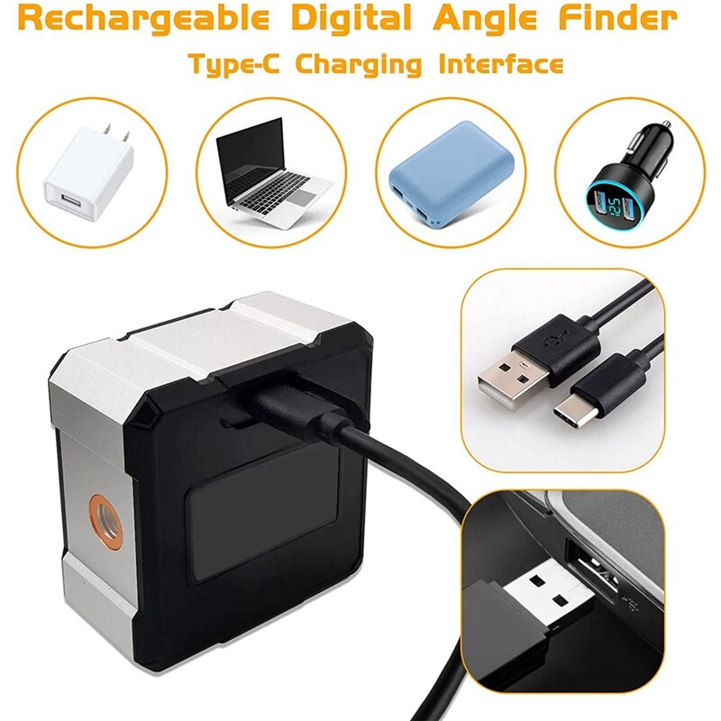 Digital Angle Finder Protractor, Digital Level Angle Gauge Chargeable Digital Inclinometer Precise Angle Measuring Tool