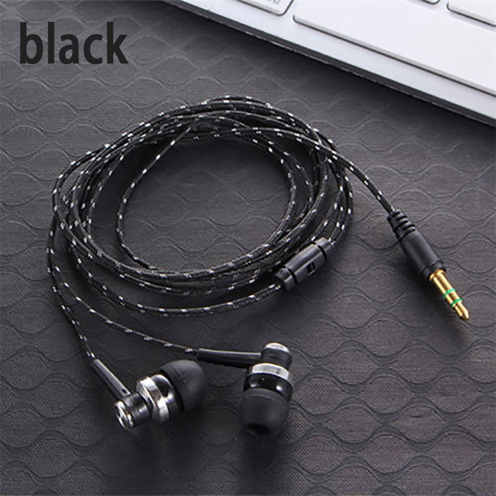 1Pc 35mm uniwersalny przewodowy In-ear słuchawki Stereo Nylon splot kabel do słuchawek zestaw słuchawkowy z mikrofonem do smartfona Laptop: black
