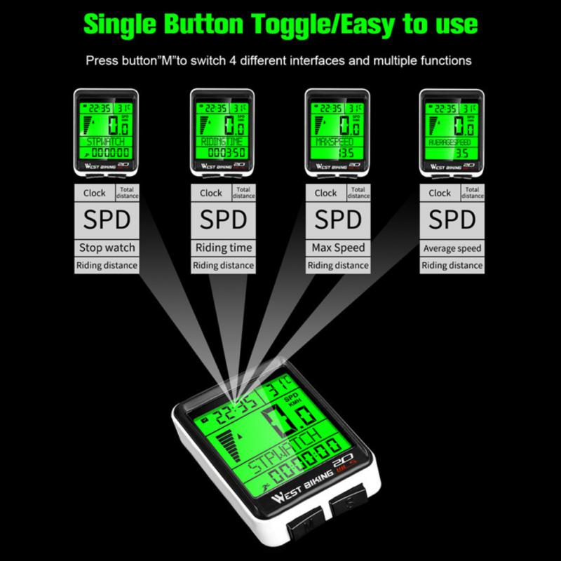 Bicycle Computer Mountain Road Bike Wireless Code Meter Stopwatch Large Screen Multi-function Interface Waterproof Speedometer