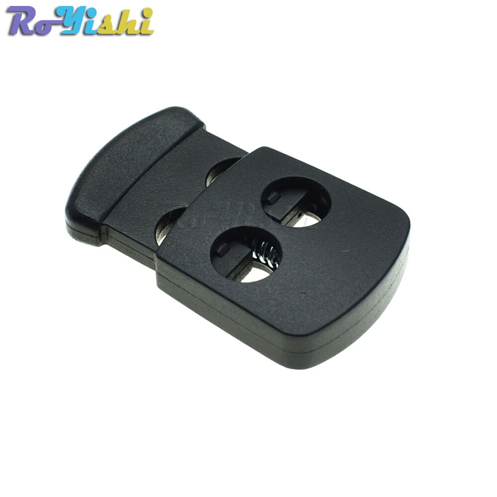 20pcs/pack 2 Holes Cord Lock Toggle Stopper Plastic Toggle Clip Black 30mm*18mm*5.5mm
