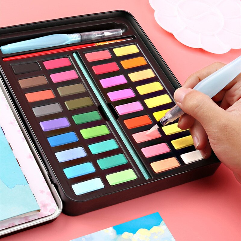 36/48 Kleuren Aquarel Verf In Delicate Doos Effen Aquarellen Met Kwast Aquarel Papier Schilderen Set Art Supplies