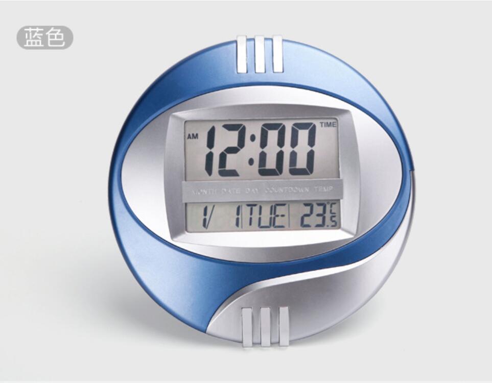 Temperature Display Digital Wall Electronic Clock LCD Moderne Calendar LED Bracket Watch Mute Of Home Office Decoration: Blue