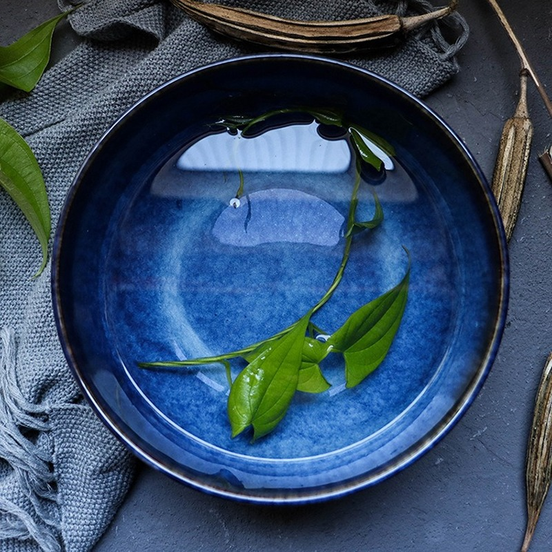 2400ml Super big salad bowl ceramic blue porcelain dropping bowl tableware deep bowl deep blue big capacity bowl
