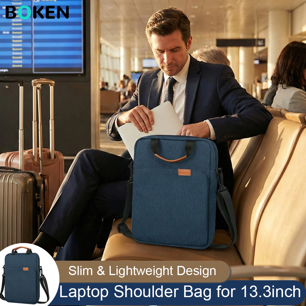 13 Inch Laptop Shoulder Bag, Slim Business Briefcase for Men & Women, Lightweight Messenger Bag for Travel, Work, and Commute