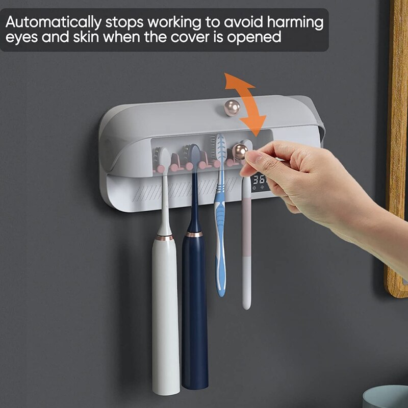 Tandenborstelhouder Met Tandenborstels Schoon Functie En U V Licht, Wall Mounted Voor Badkamer Met Ingebouwde Ventilator