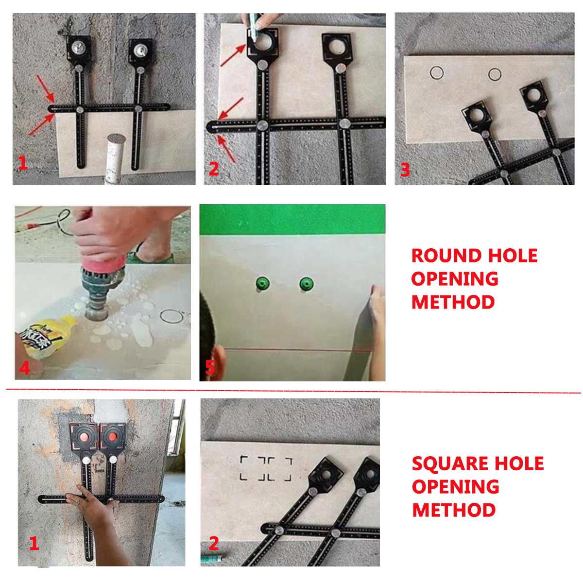 Construction Multi Angle Measuring Position Ruler Template Tool Drill Hole Locator DIY Wood Tile Flooring