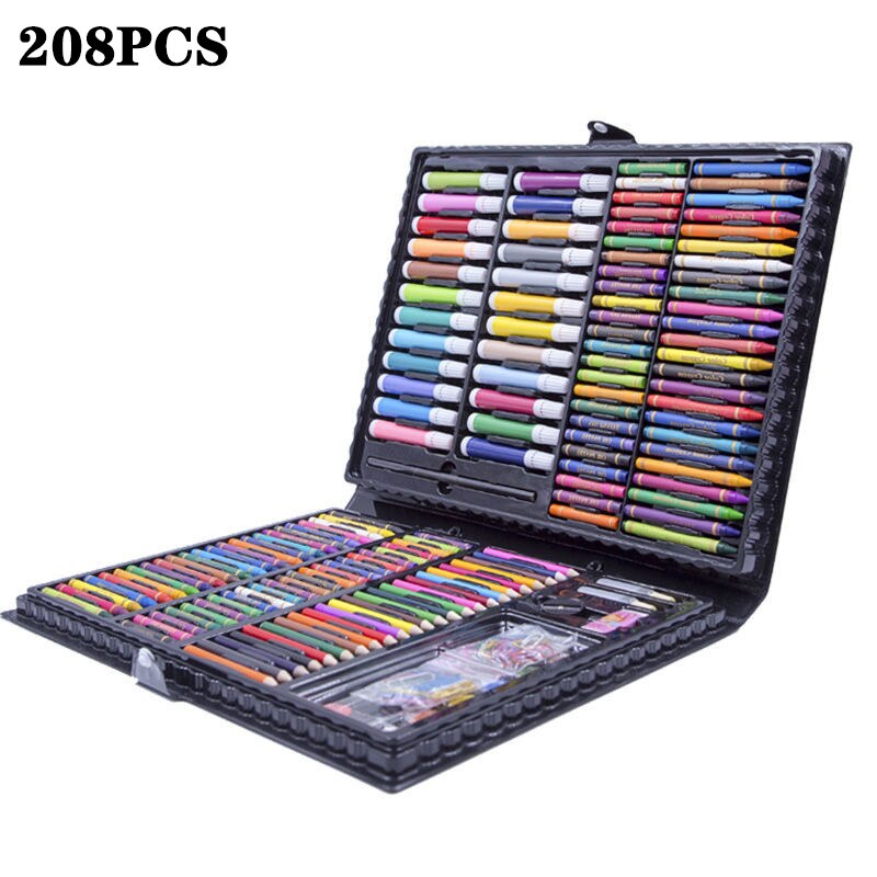 Children&#39;s Drawing Set Pencil Crayon Watercolor Pens With Drawing Board School Water Painting Supplies Educational Toys: 208 PCS Black