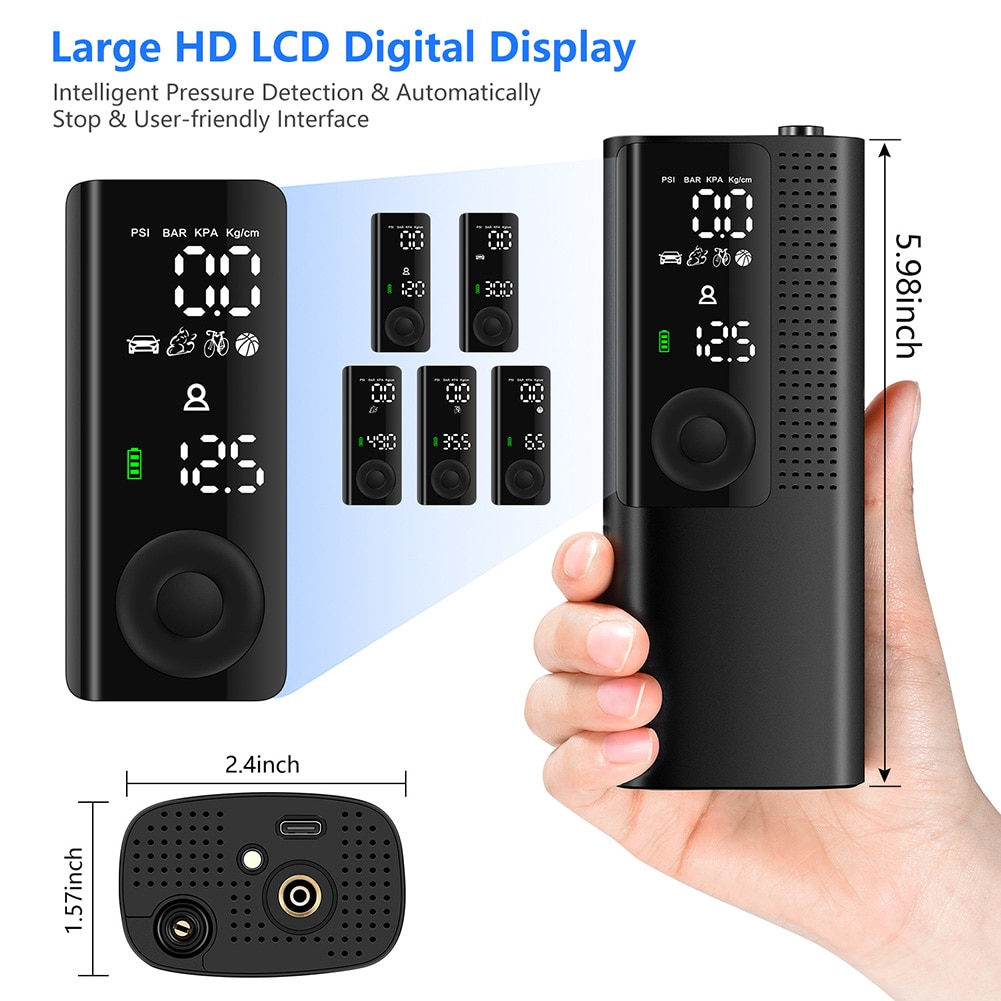 120psi Bike Mini Electric Pump Portable Smart Bicycle Motorcycle Tire Swimming Ring Digital LCD Display Wireless Air Inflator