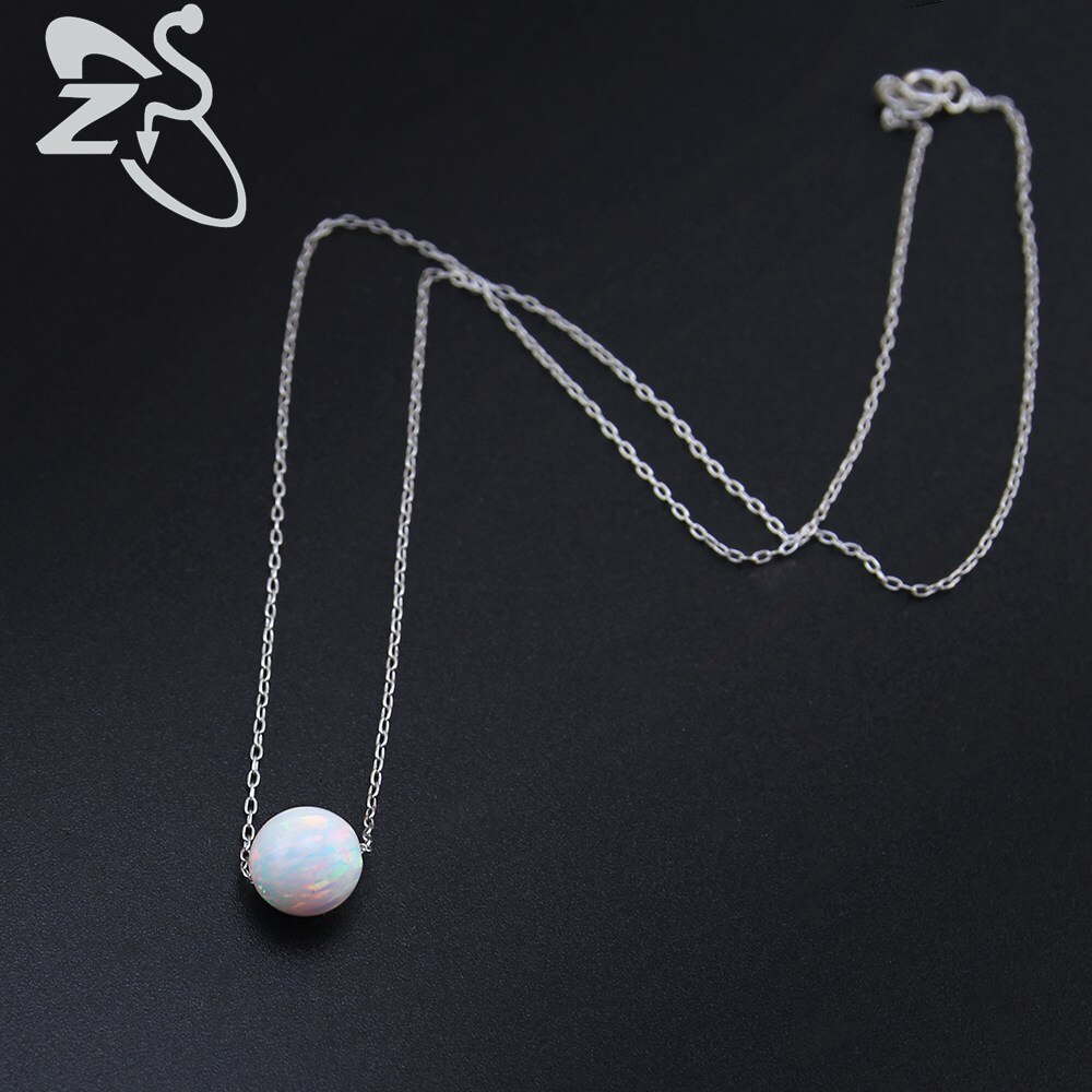 Halskette mit rundem Opal-anhänger, halskette mit weißem feueropal, Collier, 925 halsketten aus sterlingsilber, damenschmuck