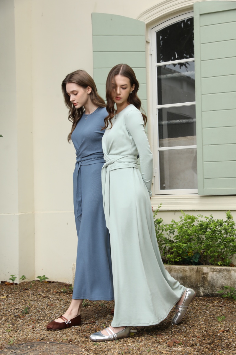 AS 2025, sommerliche, gerippte, geschlossene Wickeltops + Aline-Kleid mit hohem Stretch-Matching-Sets