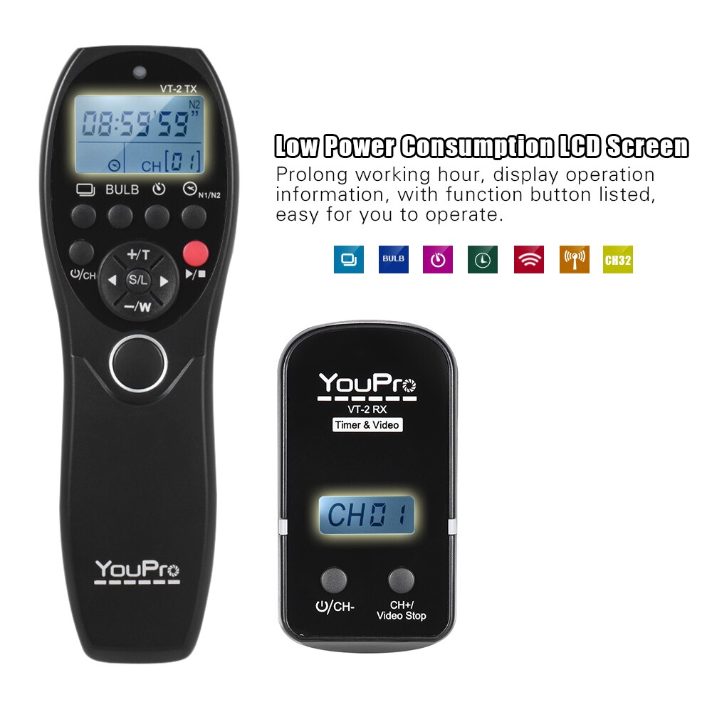 Mando a distancia inalámbrico YouPro VT-2, mando a distancia, LCD, temporizador, disparador, transmisor de vídeo, receptor para videocámara Sony serie A7