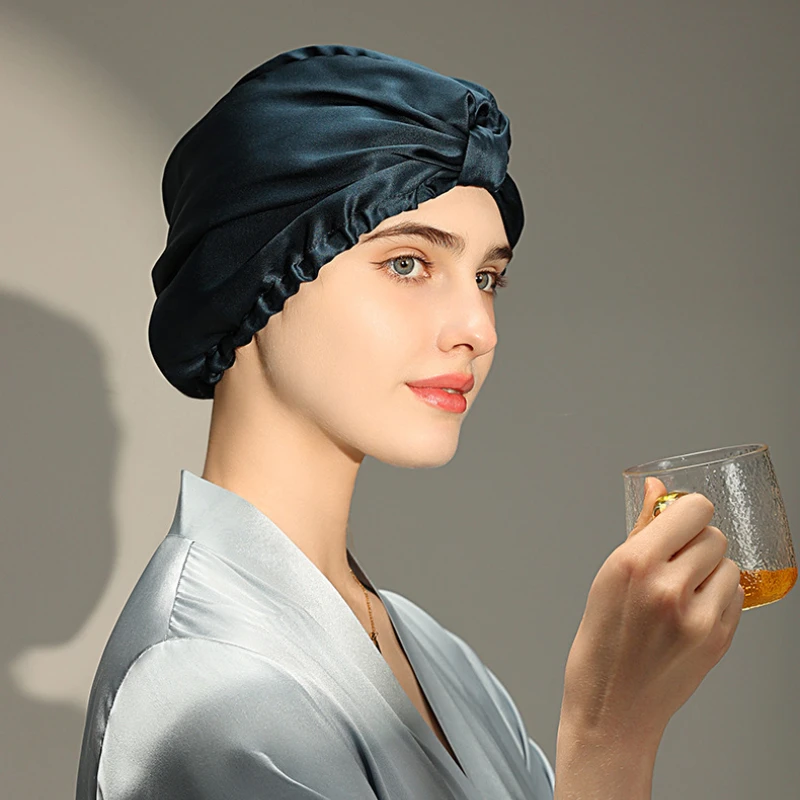 Gorros de noche de seda pura para mujer, gorro para dormir de seda de morera, gorro para la caída del cabello, turbante de seda Natural para dormir