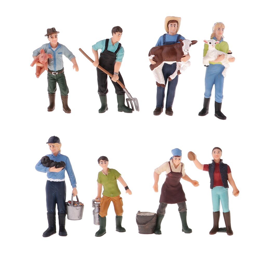 Pack/8Pcs Painted Model Figures People Male &Female Farmers 7-10cm Height