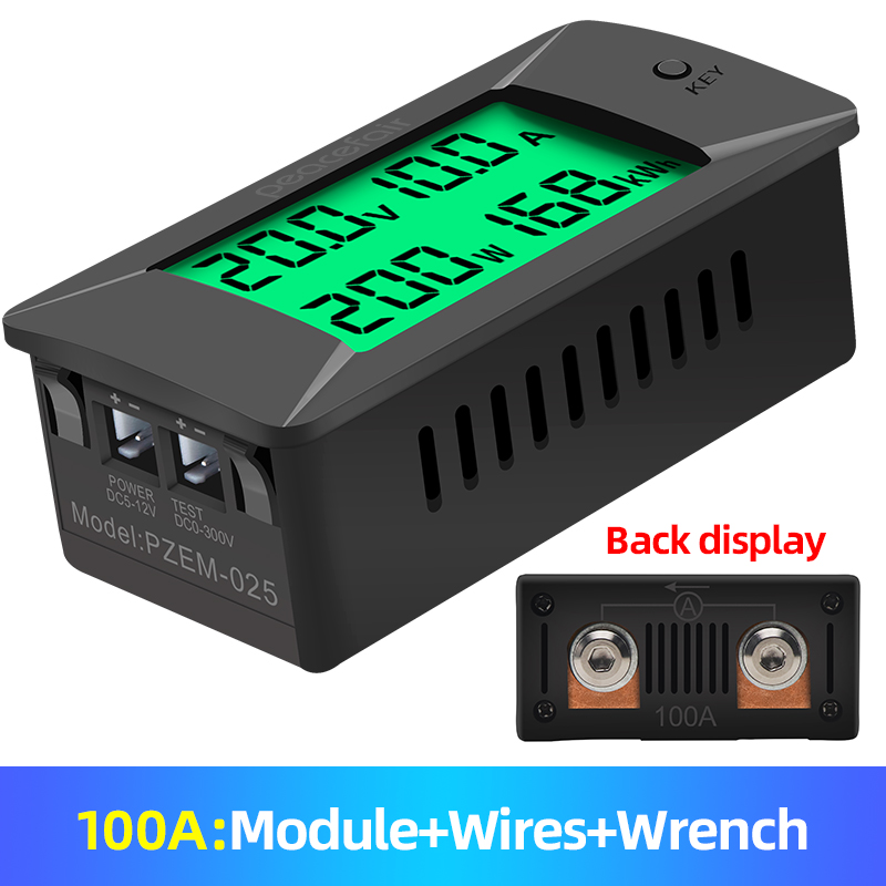 Dc 0-300v 300a voltmeter amperemeter bilbatteri testare kwh el energi spänning effektmätare monitor 12v 24v 48v 96v +  shunt