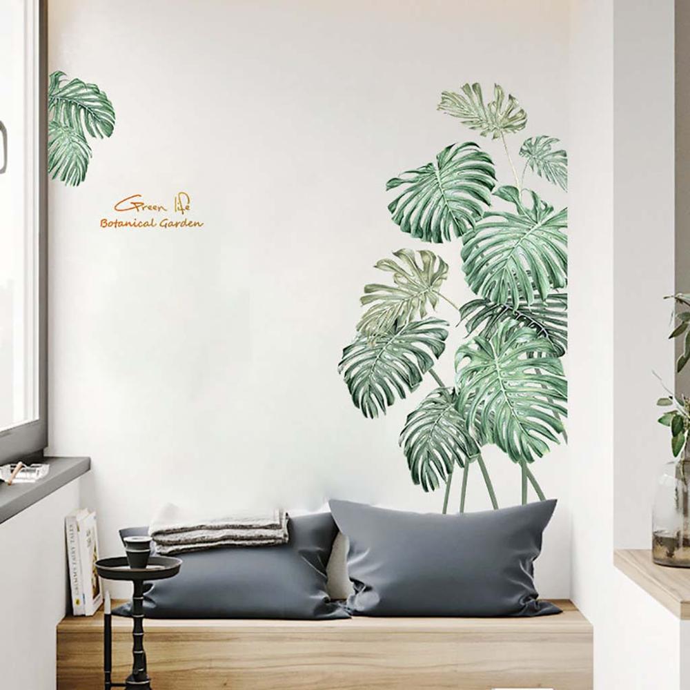Plante verte autocollant Mural bricolage pivoine Rose fleurs plage feuilles de palmier tropicales Stickers muraux Art moderne vinyle décalcomanie murale: I 90x120cm right