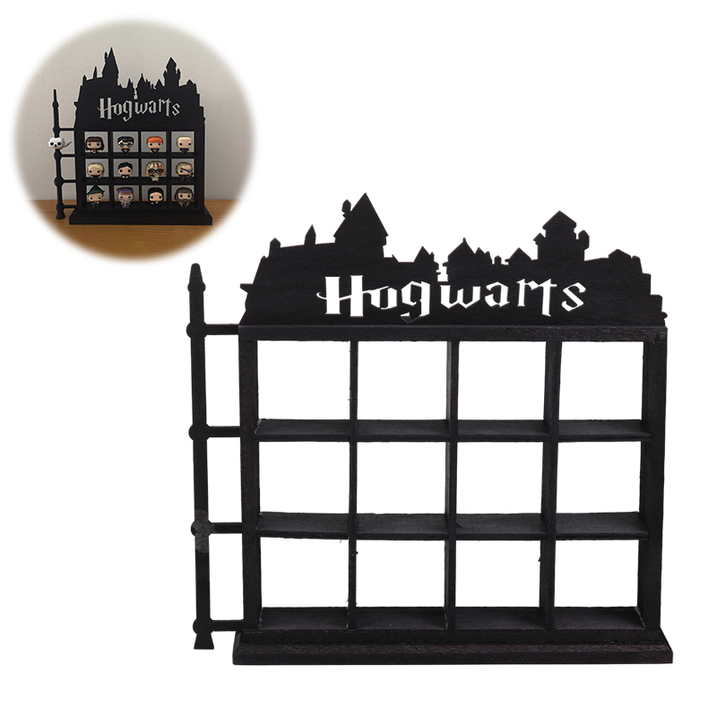 Vitrina de figuras de acción con tema de película de madera, estantes de exhibición coleccionables, estante para figuras, colección de gafas de chupito flotantes