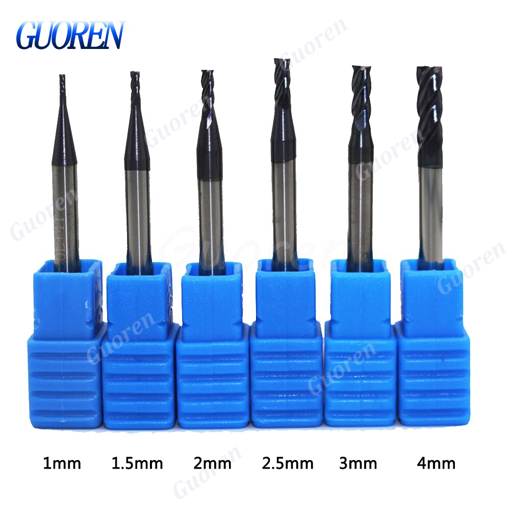 1pcs HRC45 carbide 4 Flute end mill 1mm 1.5mm 2mm 2.5mm 3mm 4mm Alloy endmills cutter Tungsten Steel Milling Cutter