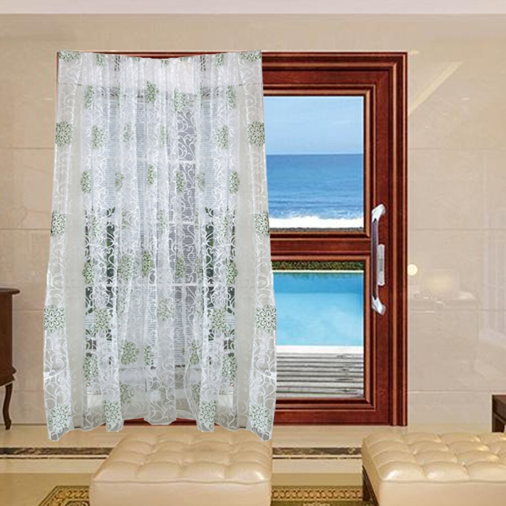Cortinas semiopacas con estampado de flores, bonito ojal de cortina, paneles de cortina de ventana para el hogar, dormitorio (café), 1x2M: Light Green