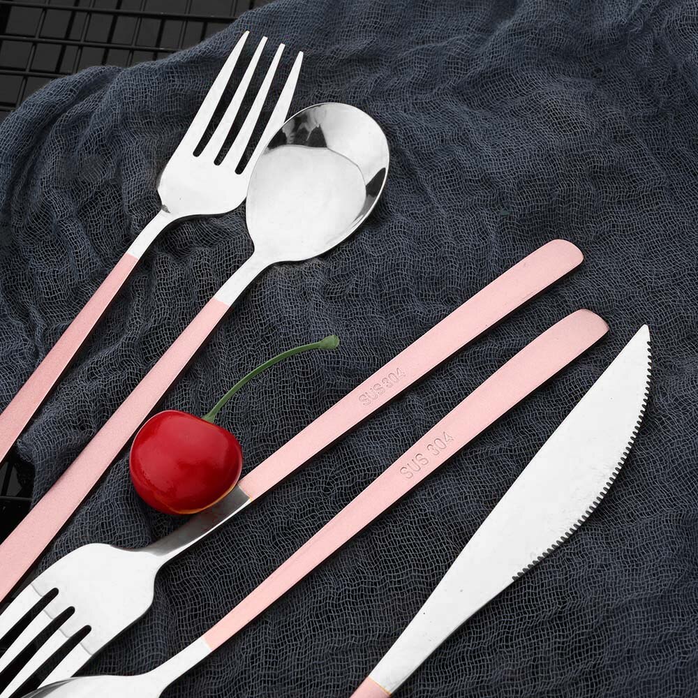 Pink Silver Dinnerware Cutlery Set 304 Stainless Steel Tableware Steak Knife Fork Dessert Spoon Flatware Silverware Set For Home
