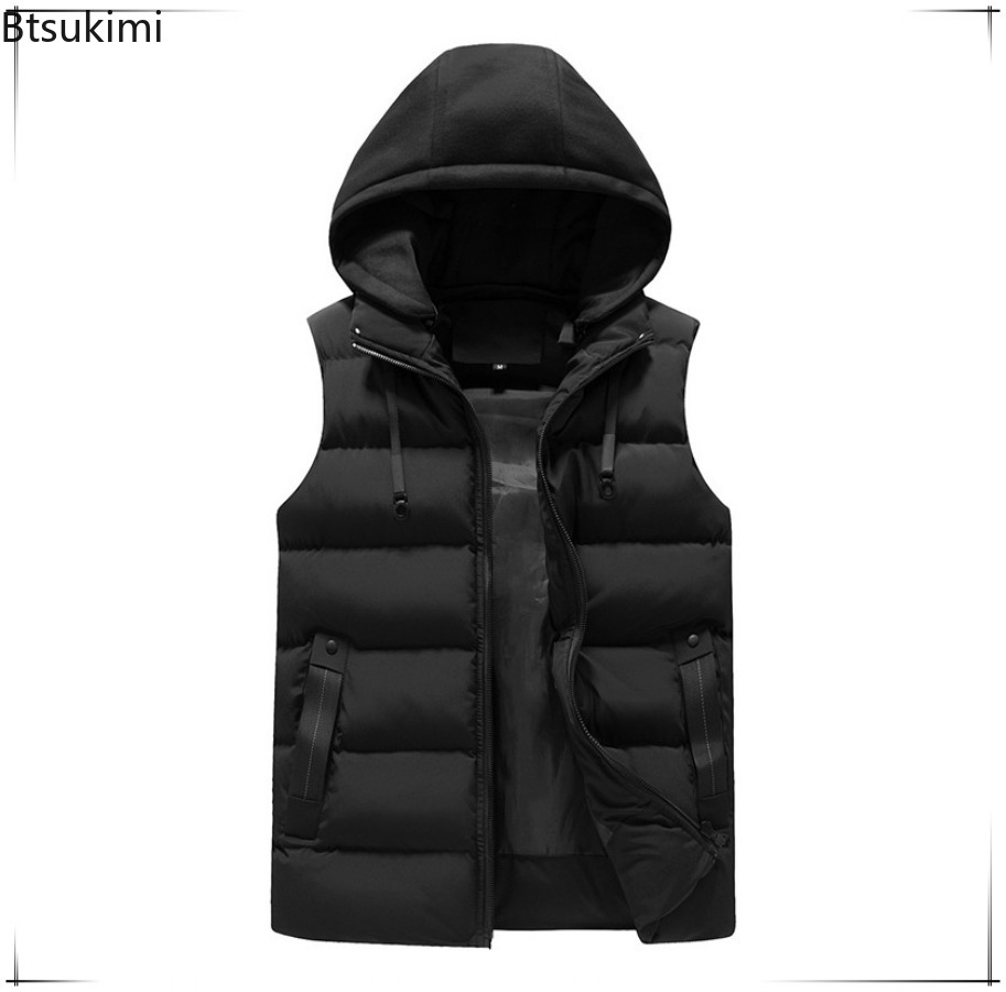 heren casual warm vest met capuchon effen dikker vest herfst winter waterdichte warme mouwloze jassen outdoor vest voor mannen