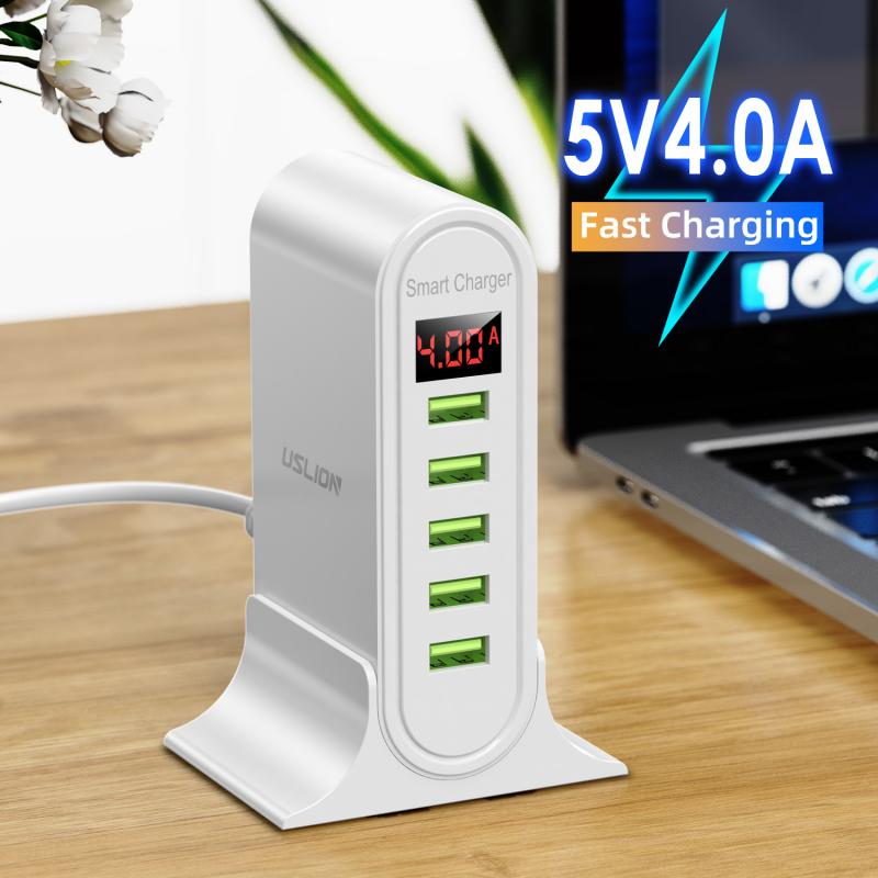 5 Port USB Charger HUB Multi USB Charging Station Dock Desktop Wall Home LED Display Universal Chargers EU US UK Plug