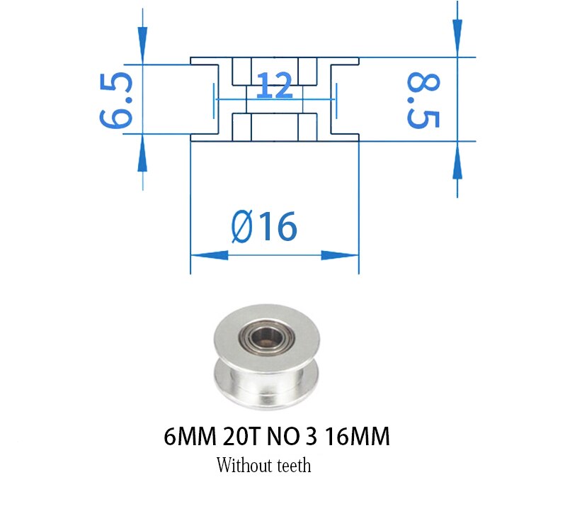 GT2 koła koło rozrządu 16-zębów 20-zęby z 3mm lub 5mm otwór z łożyskami do 3D części drukarki pasek rozrządu 6mm 10mm: 6MM 20T NO 3 16MM