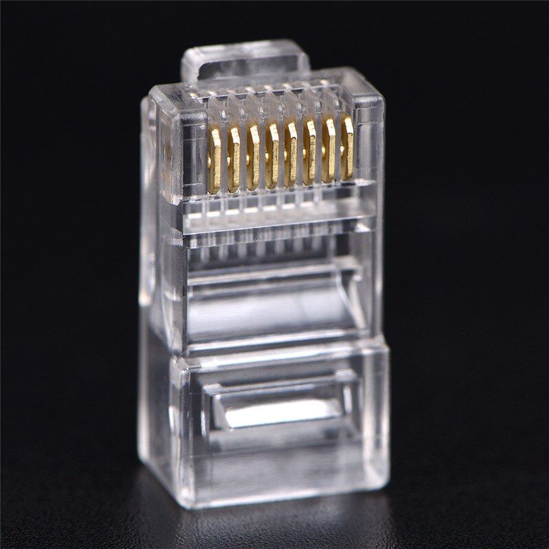 50 pces rj45 cat5 cat5e cat6 plug adaptador rede de cristal conector modular 8p8c para computadores