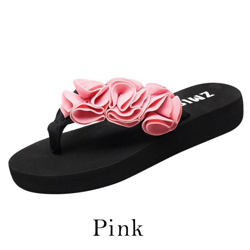 Dames slippers zomer bloemen clip teen slippers dames casual schoenen wiggen dames strand slippers antislip strandschoenen: Roze / 38