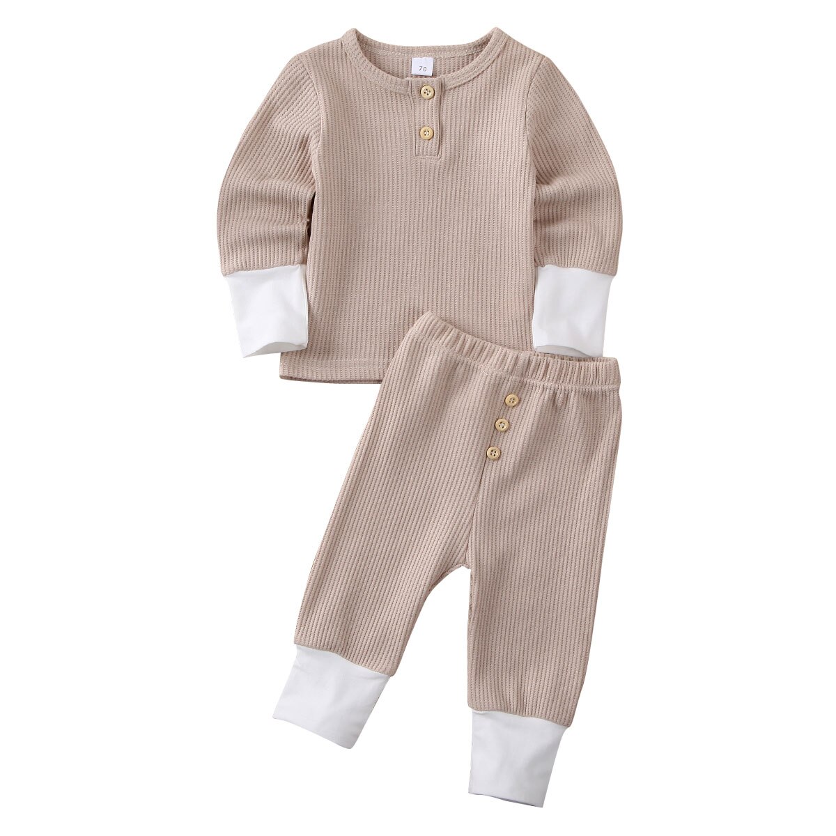 0-24M Newborn Clothes Outfits Toddler Baby Girl Boy Solid Color T-Shirt Tops Leggings Pants Knitted Baby Girls Boys Clothes Set: Beige / 12M