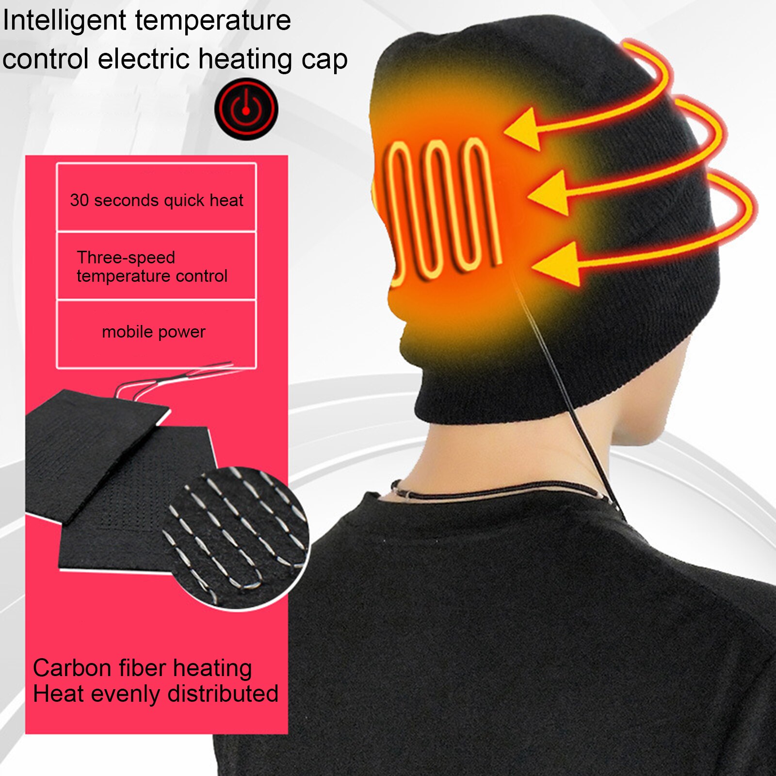 Winter outdoor pet, verwarmde muts, outdoor sportmuts, skimuts, usb-oplaadbare sportmuts, winterfietsmuts, polyester, elektrisch verwarmde pet