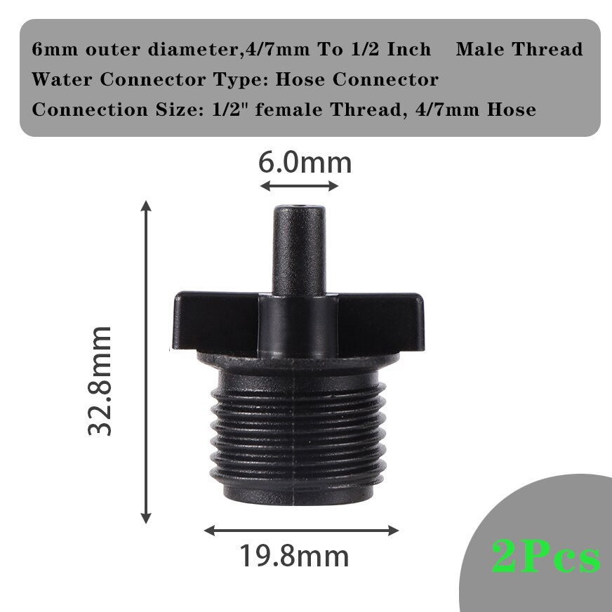 Raccords d'arrosage goutte-à-goutte, raccords de dérivation à simple et double tuyau en té barbelé de 1/4 pouces, connecteur de tuyau de 4/7mm, 2 pièces: C