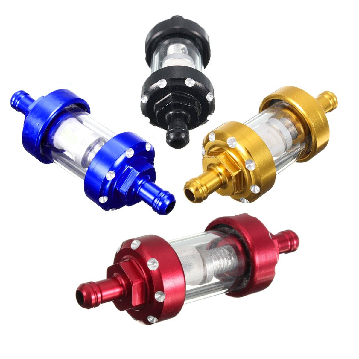 Filtro de combustible para motocicleta 1/4 ''6mm filtro de combustible transparente en línea corto filtro de combustible aleación de aluminio filtros de Auto 69mm de largo