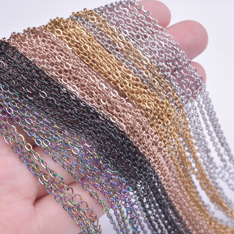 Collares de cadena O de acero inoxidable de Metal para mujeres y hombres, accesorios DIY, Gargantilla, Collar de 40 + 5cm, Collar de cadenas extendidas, de joyería