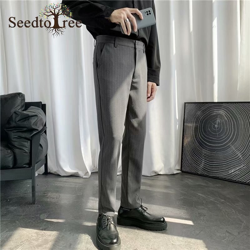 Korean Suit Pants Men 2026.Korean Suit Pants Men's Striped Business Casual Pa... - Grandado
