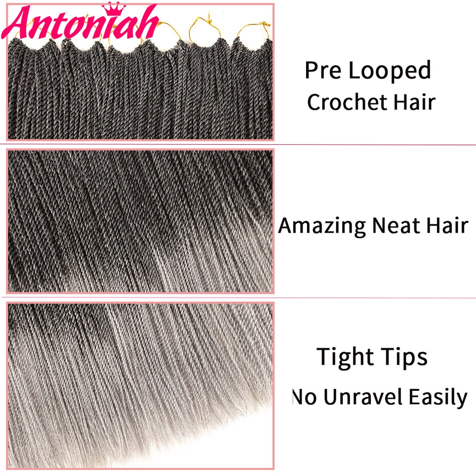 ANTONIAH Grey Senegalese Crochet Twist Braids Hair 18inch 30strands Grey Color Braid Hair Ombre Synthetic Senegal Braiding Hair