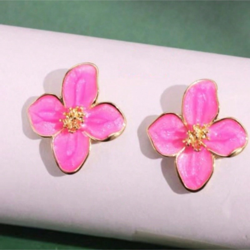 Hibiscus Dropped Glaze Flower Stud Earrings for Women Girl French Vintage Korean Wedding Romantic Jewelry: Blue Zinc Plated